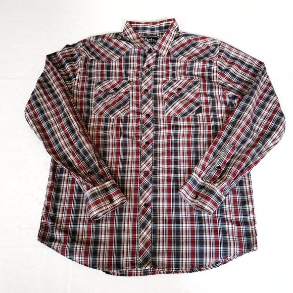 Electric Evolution Men's Red and Blue Plaid Button Up Shirt Large western - Picture 3 of 7